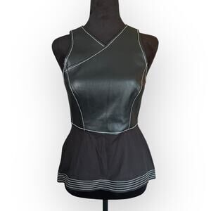 BCBGMAXAZRIA Women's Luella Black Faux Leather Peplum Top Size XXS - NWT